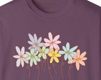 Bouquet Wild Flowers Comfort Colors Tee Shirt, Cottage Core Gift for Mother Mom Mama Grandma, Colorful Abstract Art Floral Print Tshirt