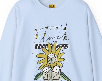 Good Luck Yellow Flowers Dice Sweatshirt, Gift for Best Friend Floral Husband Mom Sister, Trendy Lounge Wear Fall Sunflower Sweater Pullover