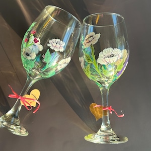 Handgeschilderde wijnglazen, Gepersonaliseerde wijnglazen, Handgeschilderd glaswerk