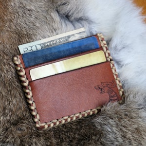 Media cartera de cuero con cordones de bronceado