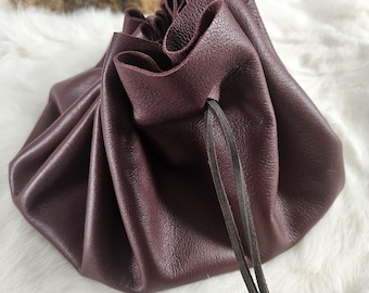 Drawstring Medieval Leather Round Coin Pouch Belt Pouch Red/Maroon
