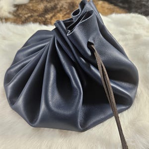 Drawstring Medieval Leather Round Coin Pouch Belt Pouch Blue