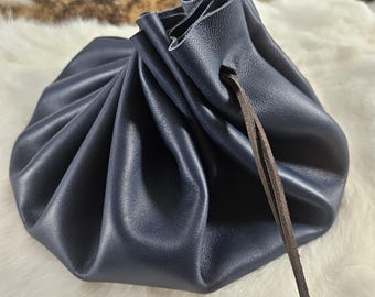 Drawstring Medieval Leather Round Coin Pouch Belt Pouch Blue