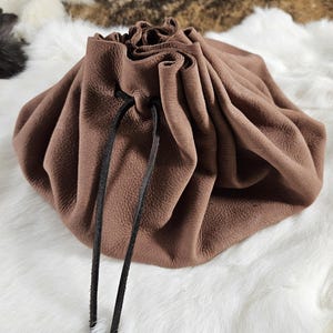 Drawstring Medieval Leather Round Coin Pouch Belt Pouch Light Brown