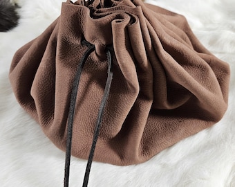 Drawstring Medieval Leather Round Coin Pouch Belt Pouch Light Brown