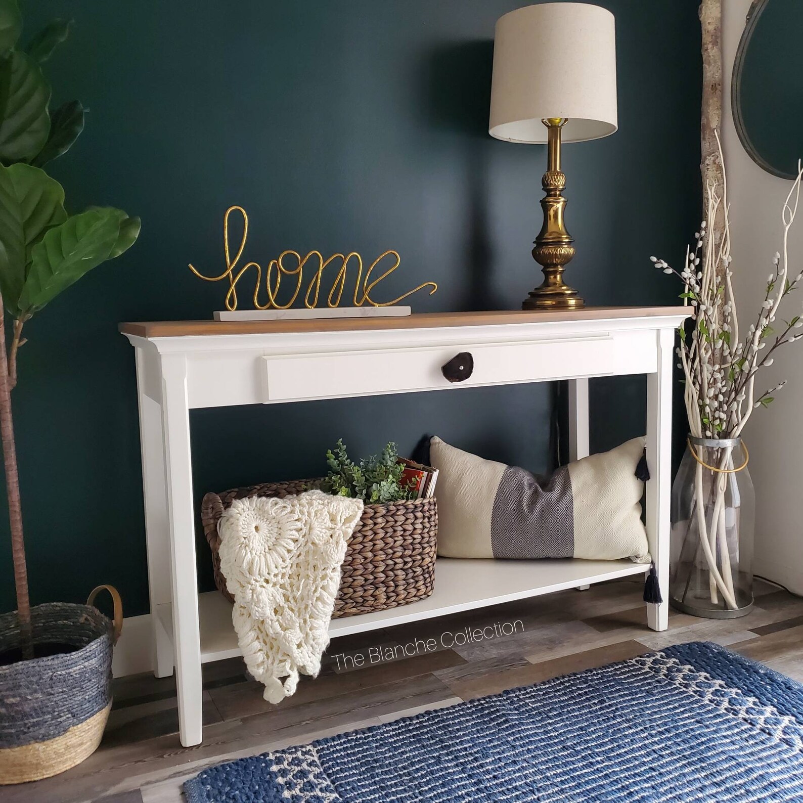 White Entryway Table with Stained top Includes a functional Etsy