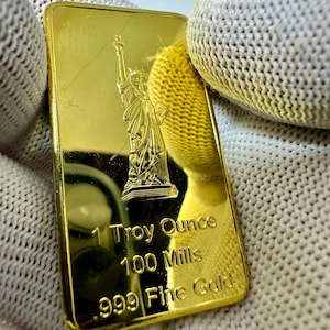 1oz American Gold Bar REPLICA Statue of Liberty - Gold-Plated Bullion 24K Movie Prop for Collectors & Displays