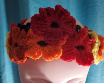 Fall Colors Crochet Flower Crown Headband