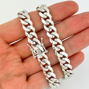 9mm Miami Cuban 925 Sterling Silver Italian Solid Chain Rhodium Plated Box Lock