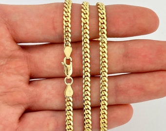 本物の14Kゴールドマイアミキューバンリンクチェーンネックレス4mm