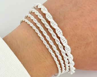 925 Silver Rope Bracelet Sterling Silver Italy Diamond Cut