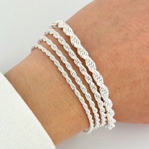 925 Silver Rope Bracelet Sterling Silver Italy Diamond Cut