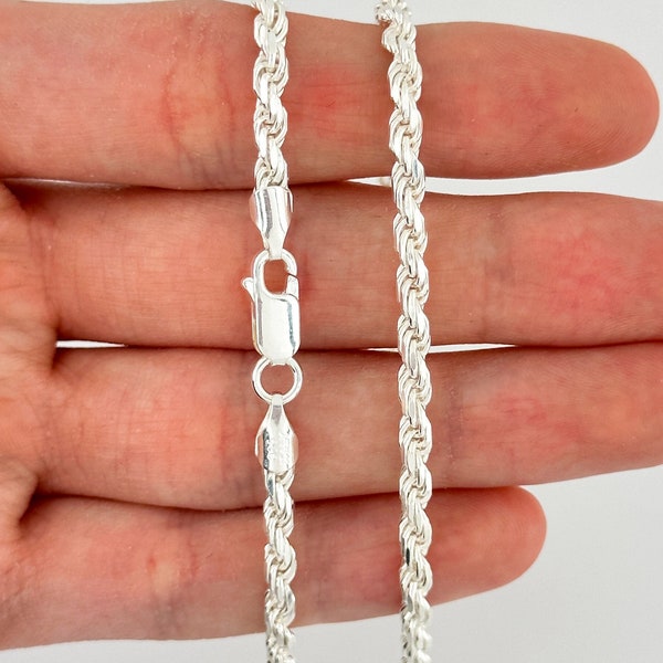 3mm 925 Silver Rope Chain Necklace Sterling Silver Italy