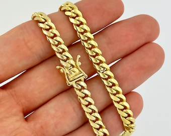 本物の 14k ゴールド マイアミ キューバン リンク チェーン ネックレス