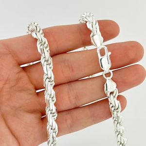 7mm Solid Rope Chain 925 Sterling Silver Italian Diamond Cut High Polished