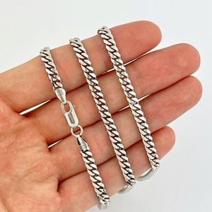 4mm Miami Cuban 925 Sterling Silver Italian Solid Chain Rhodium Plated