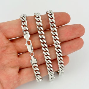 6mm Miami Cuban 925 Sterling Silver Italian Solid Chain Rhodium Plated