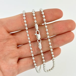 925 Silver High Polished Plain Bead Chain Necklace Sterling Silver Italy