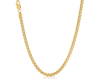 14k Yellow Gold Box Chain Diamond Cut Necklace Italian Made