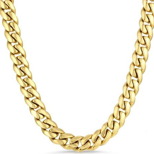 14k Yellow Gold Miami Cuban Chain Classic Necklace - Etsy