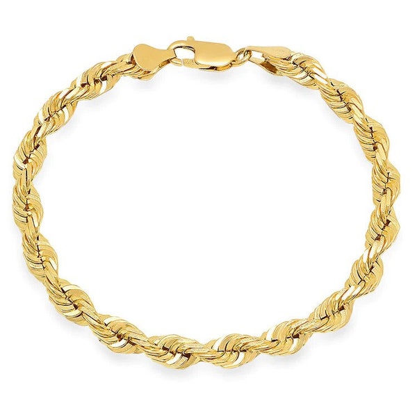 10K Gold Rope Bracelet Gold Solid Links Diamond-Cut