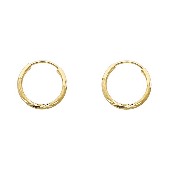 Small 14k Solid Gold Hoop Earrings Diamond Cut Huggie Hoop Earrings