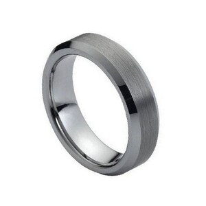 Silver Tungsten Ring 6mm Comfort Fit Wedding Band Beveled Edge Personalized Engraved