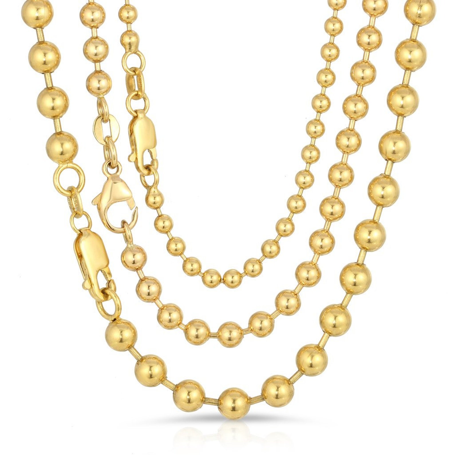 Solid 14k Yellow Gold Italian Ball Bead Chain Classic Necklace Etsy