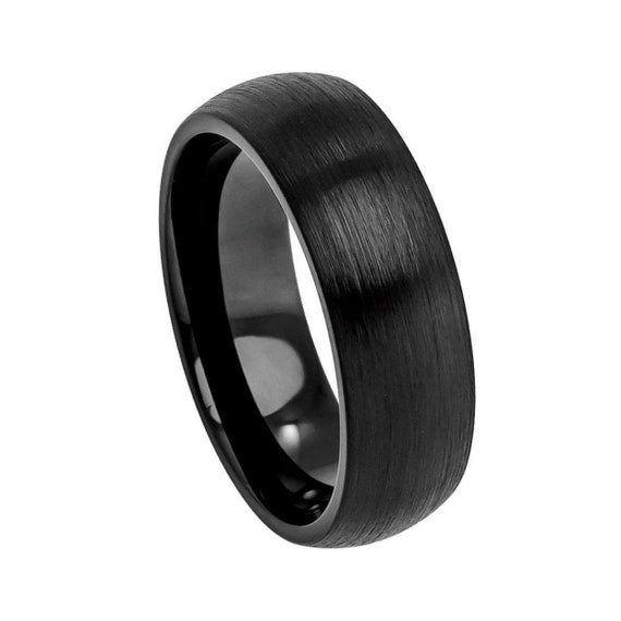 Wolframring Schwarz Gebürstet 8mm Gold Streifen & Interieur Herren