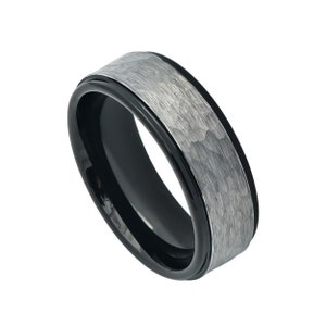 Silver Hammered Tungsten Wedding Band Personalized 8mm Tungsten Ring Engraving