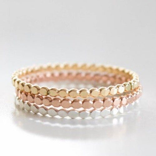 Beaded Rose Gold Stacking Ring Thin Ring Minimalist Ring Etsy
