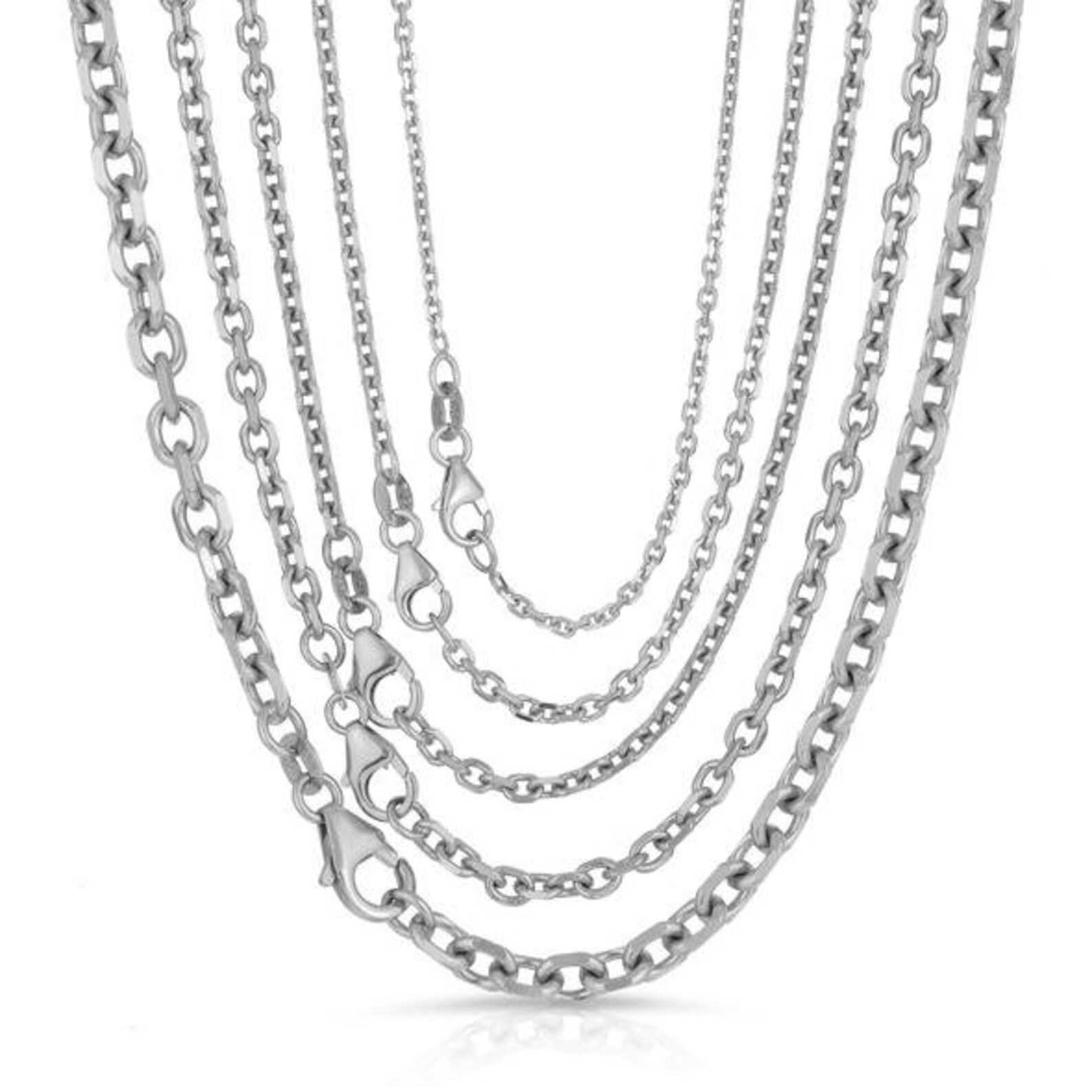 14k White Gold Rolo Chain Necklace Diamond Cut Etsy