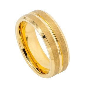 Yellow Gold Tungsten Wedding Band 8mm Comfort Fit Gold His and Her&#39;s Tungsten Ring