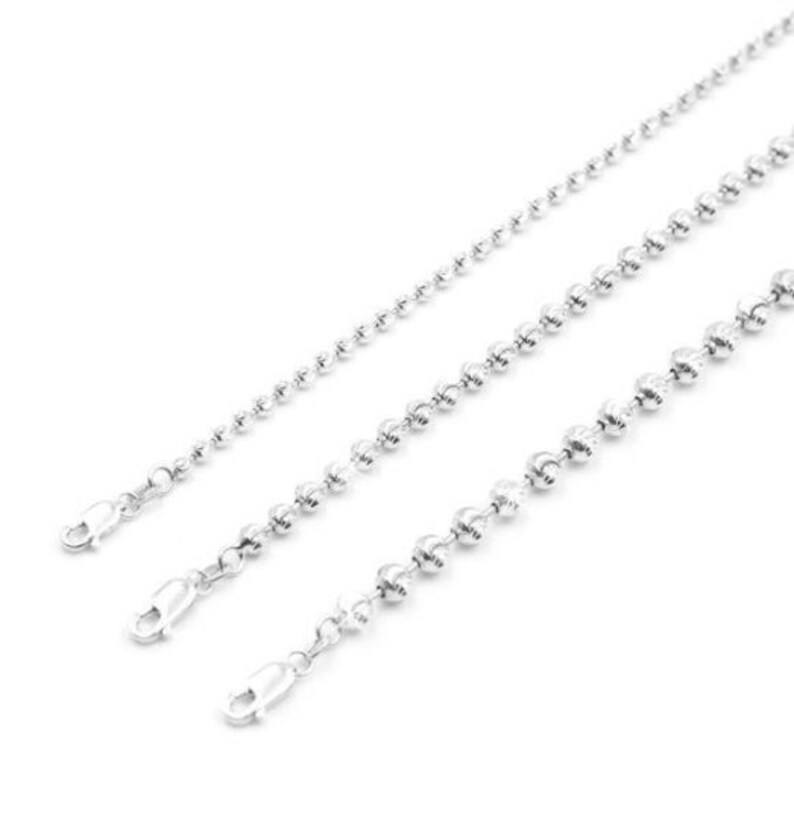 14k White Gold Moon Cut Ball Bead Chain Italian Necklace Etsy