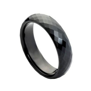 6mm Black Tungsten Faceted Wedding Band Personalized Tungsten Ring Tungsten Band