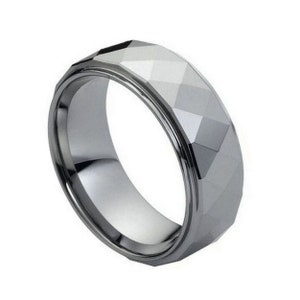 Tungsten Faceted Wedding Band 8mm Personalized Tungsten Ring Tungsten Band