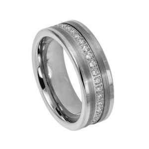 Men&#39;s Eternity Tungsten Wedding Band 8mm Comfort Fit Tungsten Ring Diamond Simulant Ring