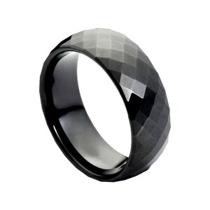 Black Tungsten Faceted Wedding Band 8mm Personalized Tungsten Ring Tungsten Band