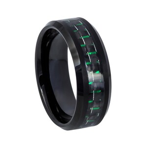 Carbon Fiber Tungsten Wedding Band 6mm Tungsten Green & Black Carbon Fiber Ring Engraving