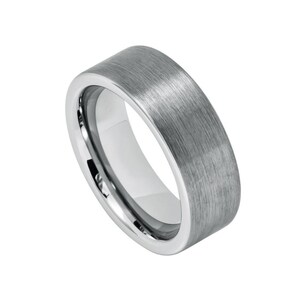 Tungsten Ring 8mm Pipe Cut Wedding Band Brushed Finish Silver Personalized Ring
