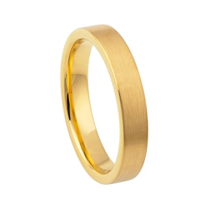 Gebürstet Gold Wolfram Hochzeit Band flach 4mm Gold seine und sie Wolfram Ring