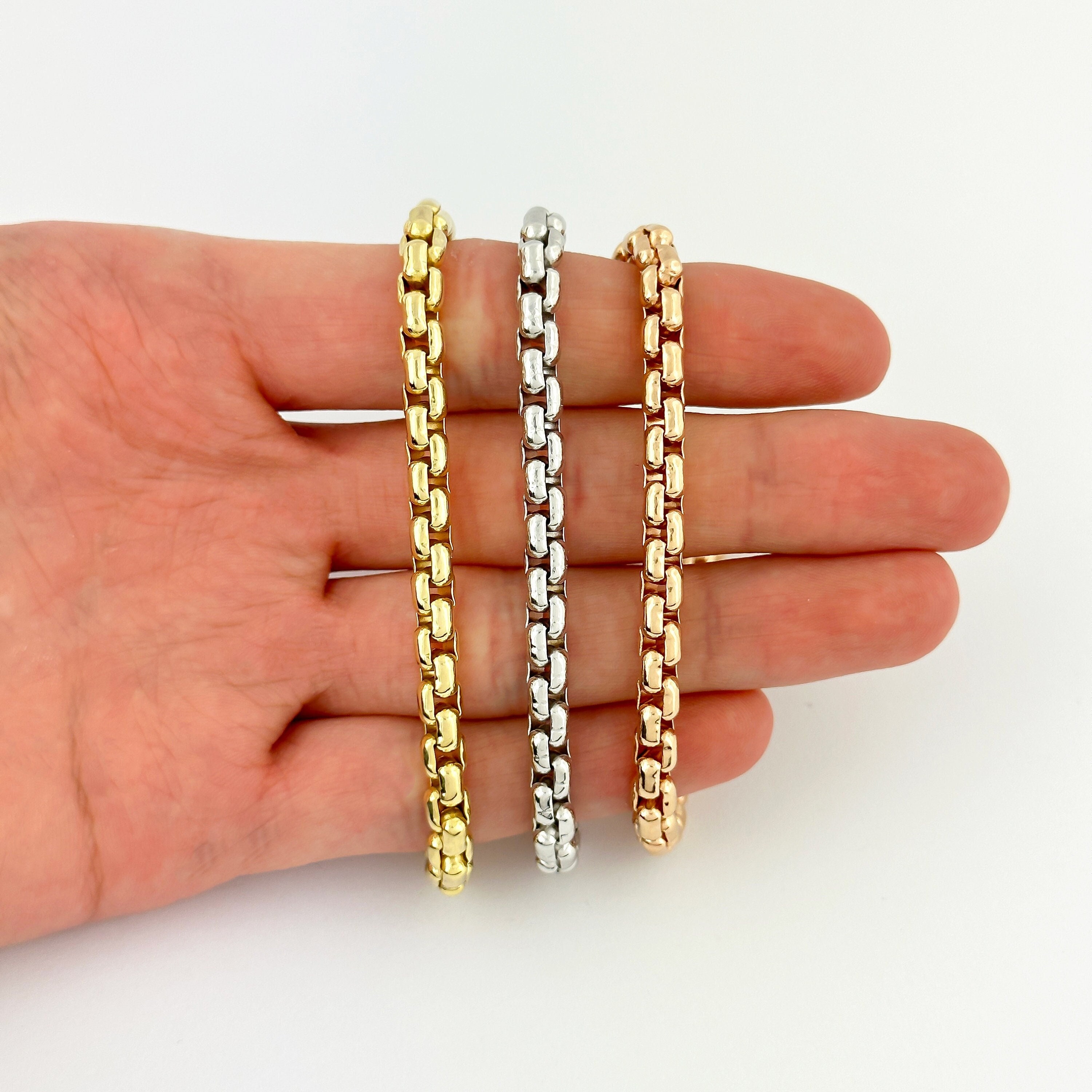 Buy Solid Round Box Necklace Solid 14k Yellow Gold Box Italy Chain - Main Image