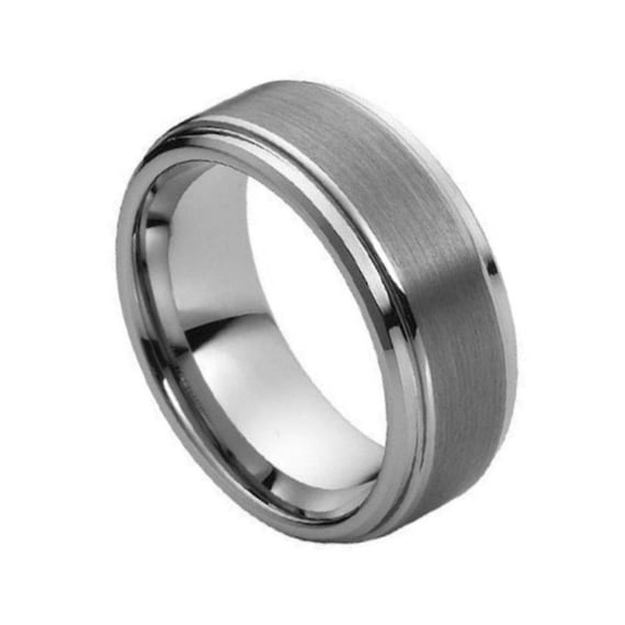 8mm Tungsten Wedding Band Comfort Fit Brushed Center Surface Solid Tungsten Ring