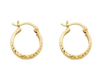 14k Gold Diamond-Cut Round Hoop Earrings