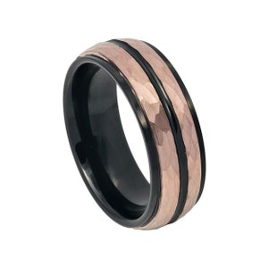 Rose Gold Tungsten Wedding Band Personalized 8mm Hammered Tungsten Ring Engraving