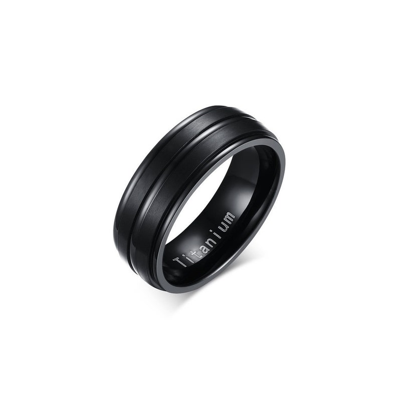 Titanium Black Grooved Center Wedding Band Solid Titanium Ring Band Promise Ring