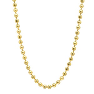 Close-up view of the 14k Yellow Gold Italian Ball Bead Chain Necklace, showcasing its intricate details and fine craftsmanship.