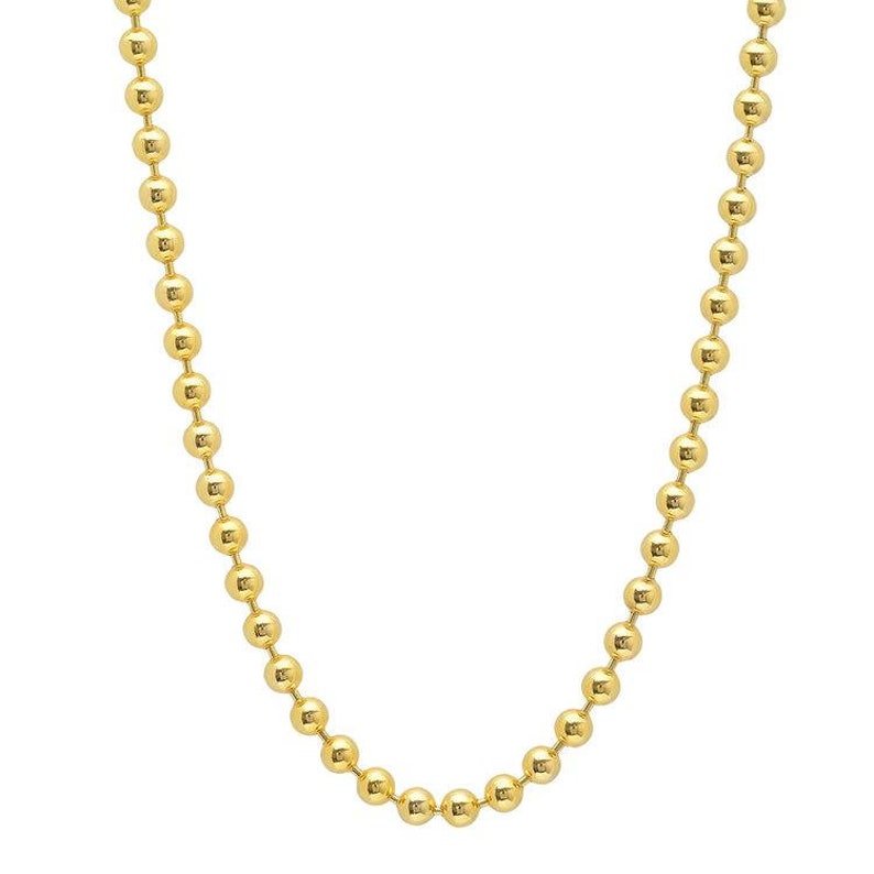 Close-up view of the 14k Yellow Gold Italian Ball Bead Chain Necklace, showcasing its intricate details and fine craftsmanship.