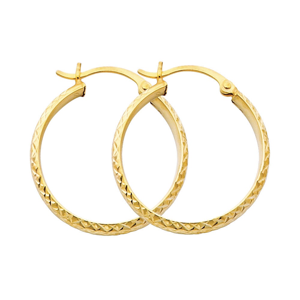 14k Gold Diamond-cut Round Hoop Earrings - Etsy
