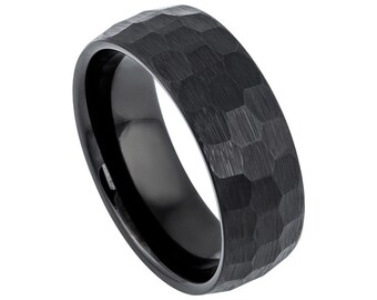 Schwarz Wolfram Hochzeit Band personalisierte Wolfram Ring 8mm gehämmert Wolfram Band